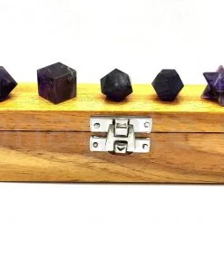 Wholesale Amethyst Geometry 7 Pieces Set in Wooden Box, Platonic Set