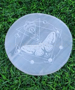 Wholesale Butterfly Moon Phase Engraved Selenite Plate