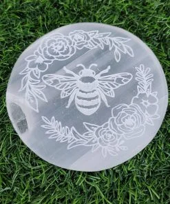 Wholesale Selenite Bee Flower Engraved Plate