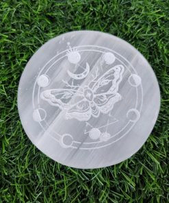 Wholesale Butterfly Moon Phase Engraved Selenite Plate