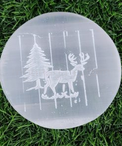 Wholesale Deer Christmas Engraved Selenite Plate