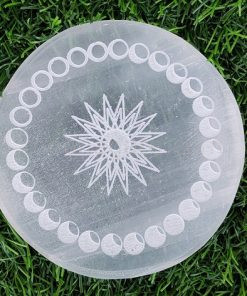 Wholesale Moon Phase Sun Engraved Selenite Plate