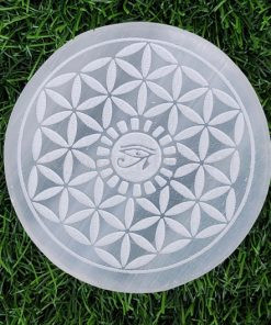 Wholesale Flower of Life Eye of Horus Engraved Selenite Plate