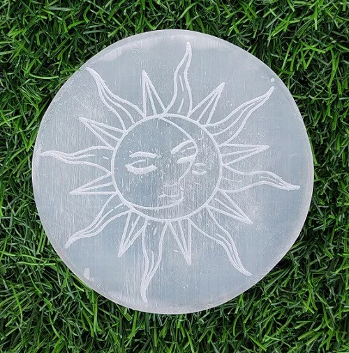 Wholesale Sun Engraved Selenite Crystal Charging Plate