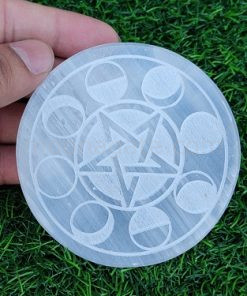 Wholesale Selenite Pentagram Moon Phase Engraved Crystals Charging Plate