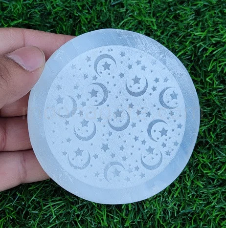 Wholesale Selenite Moons Stars Engraved Crystals Charging Plate