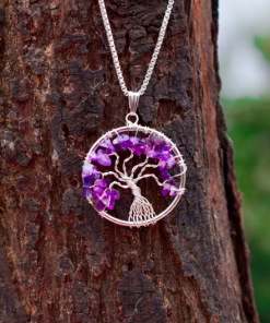 Amethyst Tree of Life Metal Pendent