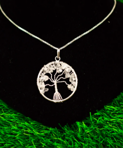 Clear Quartz Tree of Life Metal Pendent