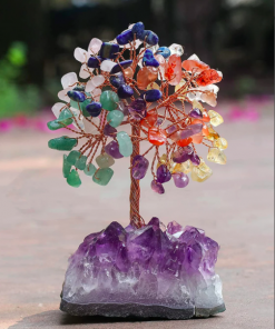 Natural Multi Crystals Chips Mineral Tree With Amethyst Cluster Base