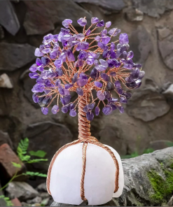 Small Amethyst Gemstone Chips Mineral Tree With White Quartz Base