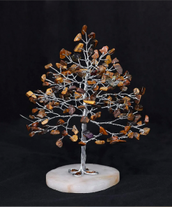 Tiger Eye Crystals Chips Mineral Tree with Stone Slice Base