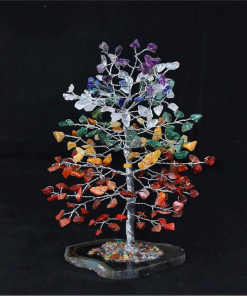 Seven Chakra Crystals Chips Mineral Tree with Stone Slice Base