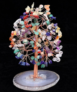 Colourful Multi Crystals Gemstone Chips Mineral Tree For Decoration With Agate Slice Base