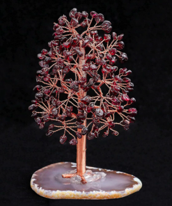 Red Garnet Gemstone Chips Mineral Tree With Agate Slice Base For Decoration