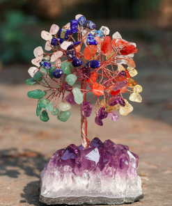 Colourfully Multi Crystals Small Gemstone Mineral Tree For Decoration With Amethyst Cluster Base