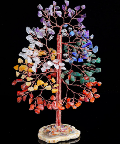 Mix Multi Crystals Copper Wire Chakra Tree with Agate Slice Base