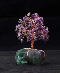 Tiny Amethyst Mineral Tree With Rainbow Fluorite Base