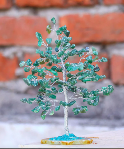 Green Jade Crystal Chips Mineral Tree With Agate Slice Base