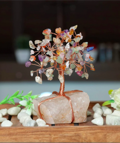 Small Multi Crystals Mix Mineral Tree With White Quartz Base