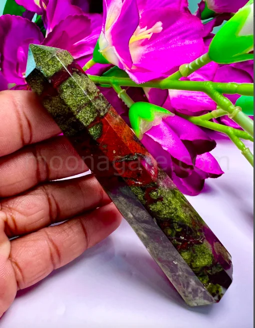 Wholesale Natural Crystal Dragon Blood Stone Obelisk Point Tower (8 Faceted)