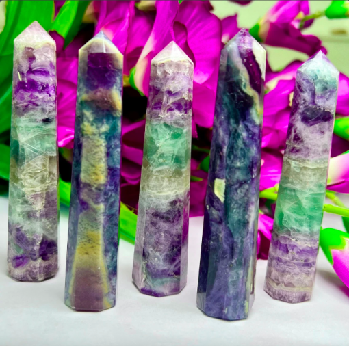 Wholesale Natural Crystal Rainbow Fluorite Obelisk Point Towers ( 8 Faceted )