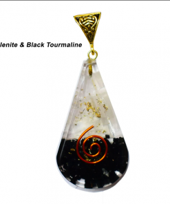 Selenite & Black Tourmaline Tear Drop Orgonite Pendent