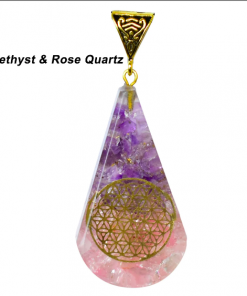 Amethyst & Rose Quartz Flower of Life Tear Drop Orgonite Pendent