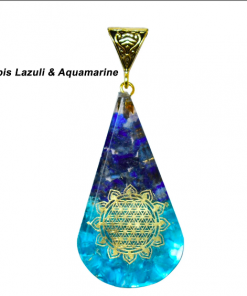 Lapis Lazuli & Aquamarine Flower of Life Tear Drop Orgonite Pendent