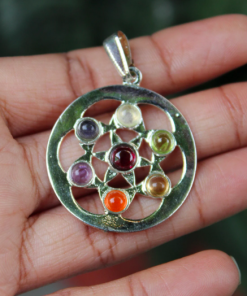 Flower Round Shape Seven Chakra Metal Pendant