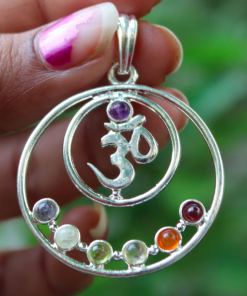 Round Seven Chakra Om Metal Pendent