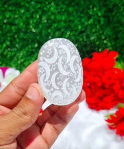 Wholesale Selenite Moons & Stars Engraved Palm Stone