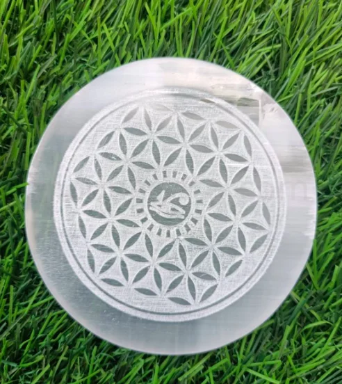 Wholesale Eye of Horus & Flower of Life Engraved Selenite Plate