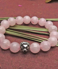 Wholesale Natural Rose Quartz Bracelet with Lion Charm