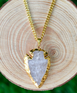 Wholesale Clear Quartz Gold Rimmed Arrowhead Pendent