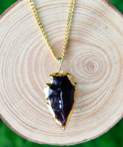 Wholesale Black Obsidian Gold Rimmed Arrowhead Pendent