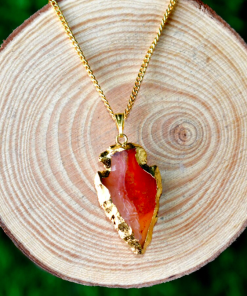 Wholesale Red Carnelian Gold Rimmed Arrowhead Pendent